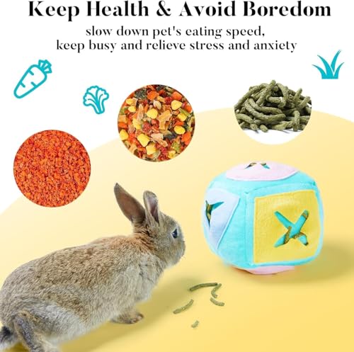 2Pcs Rabbit Foraging Toy with Bell, Washable Puzzle Feed Game Toy | for Bunnies Boredom, Snuffle Ball Treat Dispenser Exercise Bunny Enrichment Toys, Bunny Toys for Indoor Bunnies(Random Color) - size: 2pcs