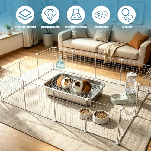 FHTONGE Stainless Steel Guinea Pig Litter Box, Removable Sifting Large Grid | Odor Control, Easily Clean, Low Entry, Metal Small Animal Litter Pan Train Tray for Bunny Hamster Chinchilla Hedgehog Rodent - size: 15.8x11.8x2.8"(40x30x7cm)