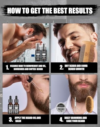 Beard Kit for Men Grooming & Care: Christmas Stocking Stuffers Valentines Fathers Birthday Gifts for Men, Husband, Dad, Boyfriend with Sandalwood Beard Oils and Balm, Wash & Conditioner, Brush, Comb