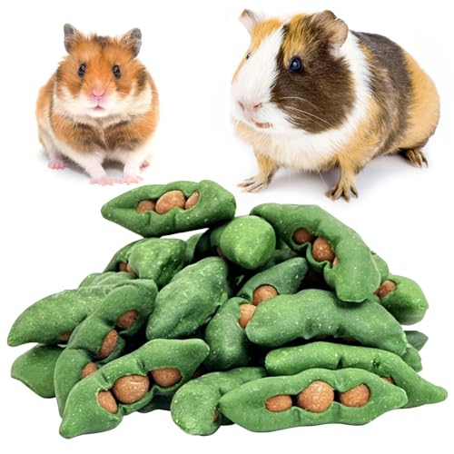Fhiny Hamster Chew Toys for Teeth, 12 PCS Peapods Shaped Guinea Pig Snacks Natural Timothy Grass Carrot Rabbit Treats Handmade Small Animal Food for Bunny Chinchilla Gerbil Molaring - size: 12 PCS