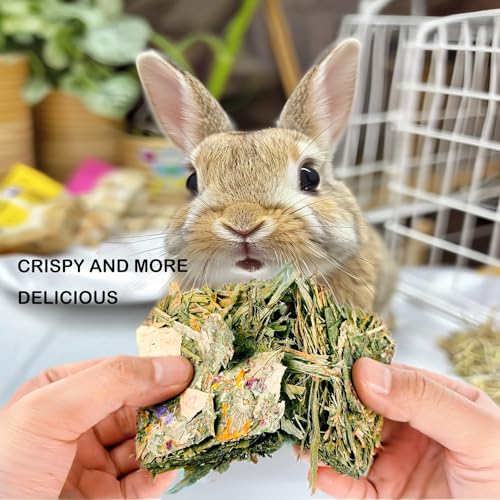 10pcs Rabbit Timothy Hay Chew Toys with Herbal Flowers for Small Pets | Natural hay chips with flowers. Guinea pig hamster chinchilla treats, interactive small pet chew bundle for playtime.