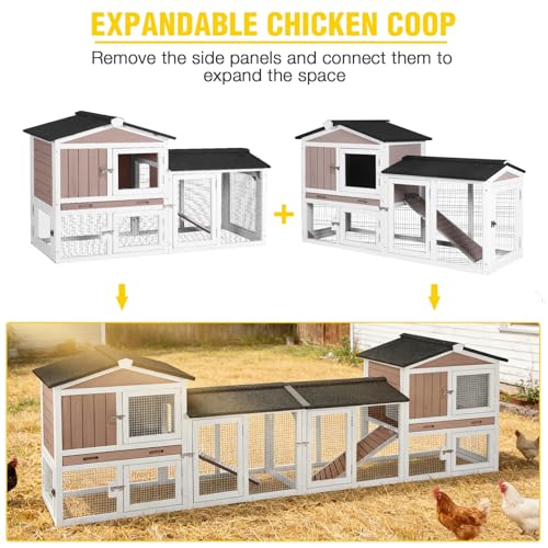 Aivituvin Chicken Coop for 2 Chickens, Outdoor Wooden Rabbit Hutch Hen House Poultry Quail Cage with Weatherproof Asphalt Roof, Leakproof Pull-Out Tray for 2 Rabbits or Small Animals