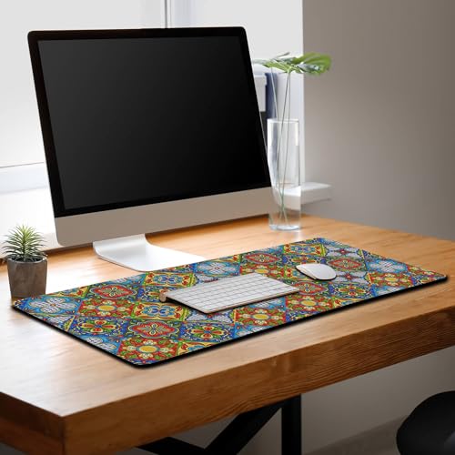 Extra Large Mouse Pads Gold Pad for Mouse Gaming Mousepad Computer Mat Large Mouse Mat Non-Slip Rubber Base 35.4 X 15.7 for Game Office, Mexican Talavera Ceramic Tile Pattern - color: Ceramic Tile Pattern