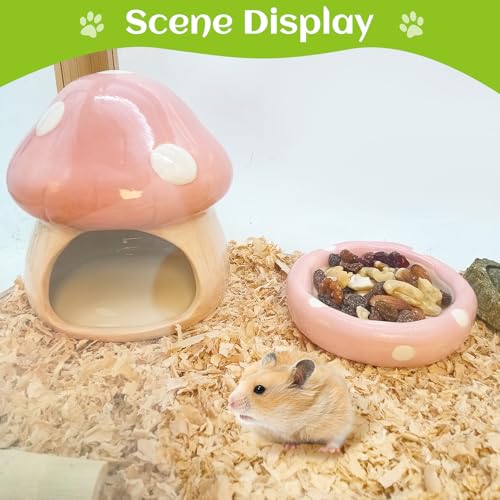 BNOSDM Ceramic Hamster Hideout Cute Mushroom Shape Hamster House and Habitat Cool Hamsters Hide Suitable for Syrian, Mice, Dwarf Hamsters, Gerbils (Pink) - color: Pink Hideout Solo
