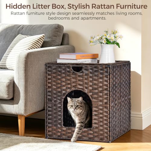 Cat Litter Box Enclosure, Hidden Litter Box Furniture with Litter Mat | Space Saving Design, Side Entry Design, Removable Top for Easy Cleaning, Easy Assembly, Side Grip Cutouts for Easy Moving - color: Brown, size: 18.2'' L x 18.2'' W x 20.5'' H