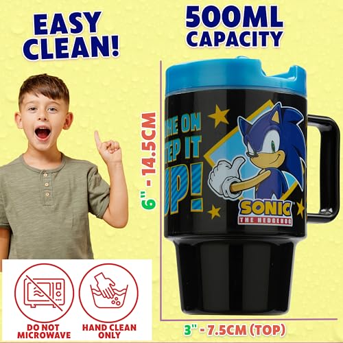 Get Trend Sonic the Hedgehog Kids Water Bottle with Straw 16.9 oz BPA Free Plastic Cup with Lid Handle Reusable Drinking Tumbler for School Gifts for Kids (Black Sonic) - color: Black Sonic