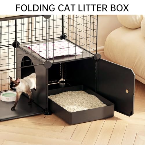 PAWING Cat Enclosure Indoor with Litter Box, 3-Tier Metal Wire Cat Cage, DIY Detachable Design for Cats, Kittens & Small Animals, Multi-Level Kennel - size: 23.6"L x 15.7"W x 35.4"H