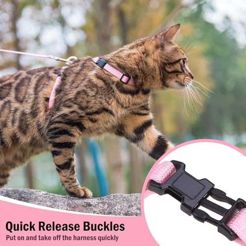 PUPTECK Adjustable Cat Harness and Leash Set Escape Proof Kitten Strap Collar for Walking Travel, Light Pink - color: Light Pink, size: Small
