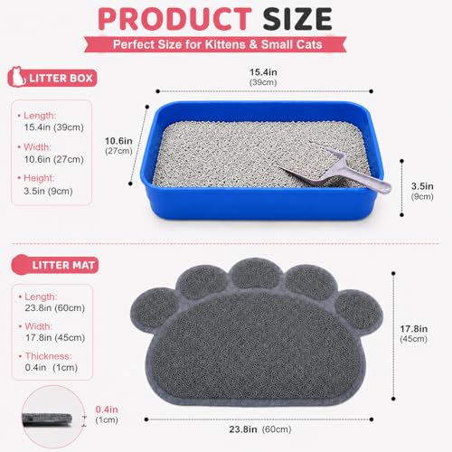 Kitten Litter Box Starter Kit with Mat, All-in-One Starter Kit for Kittens & Small Cats, Anti-Tracking Litter Mat, Easy Clean, Includes Scoop & Toys, Compact Size (GreyScoop) - color: GreyScoop