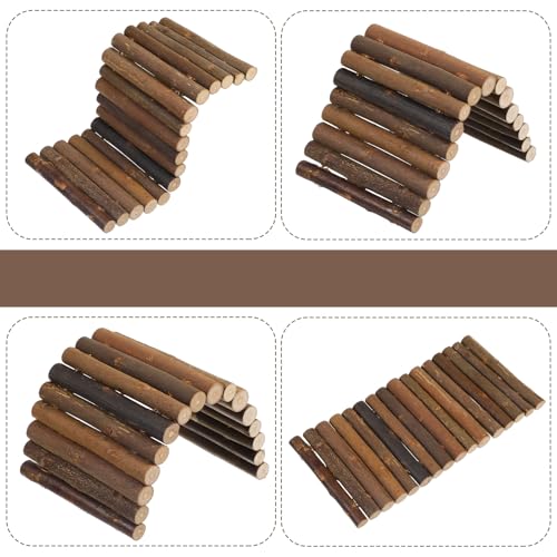 Natural Wood Hideout Hamster Bridge Tunnel Ladder Hamster Cage Accessories Small Animal Molar Chew Toys Reptile Tank Habitat Decor Hiding Hut for Chinchillas Lizards Mice Spiders Rabbit Brown