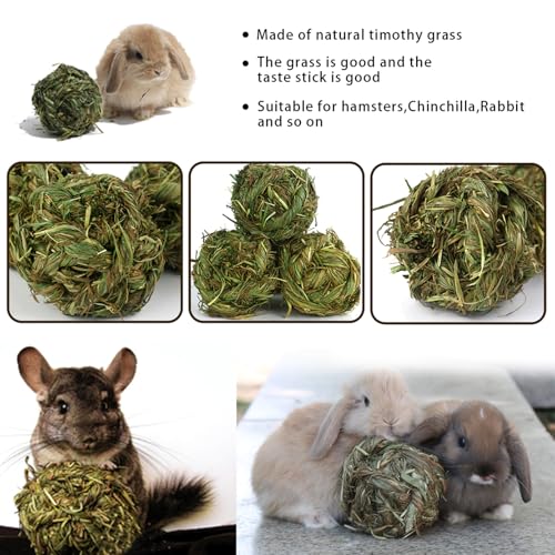 PINVNBY 6 Pack Rabbit Chew Grass Balls,Natural Timothy Woven Bunny Hay Ball Teeth Grinding Activity Play for Hamster Chinchillas Gerbils Guinea Pigs and Other Small Animal - size: 【6 PCS】