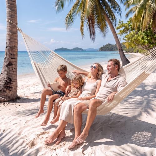 Family Handwoven Rope Mayan Hammock, 600 lbs Capacity, Extra Large | 2 Person, Portable Carrying Bag, Easy-Used Tree Straps, Carabiners, Soft Fabric, for Backyard, Patio (Nature, XX-Large) - color: Nature, size: XX-Large