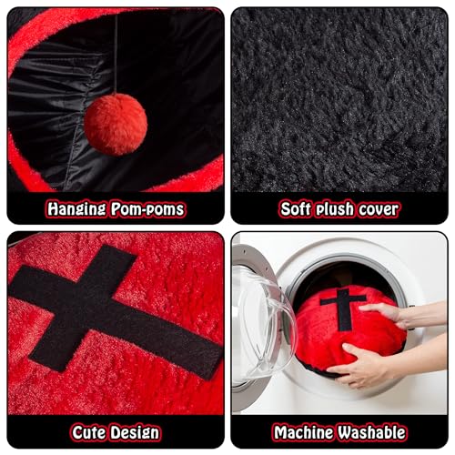 Gothic Coffin Tunnel Cat Bed, Washable, Fits Cat up to 25 lbs | Two-way tunnel design. Size: 10"x33.5". Black & Red. Includes soft washable cushion. Also for small rabbits indoor. - color: Black Red