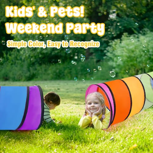 2 Pack Kids Play Tunnel,Pop Up Crawl Through Tunnel Play Tent for Baby Kids Children or Pet,Opening Crawl Tunnel Toy with Breathable Mesh Game Tent Toy Girl Boy Gift - style: Two Rainbow Tunnels