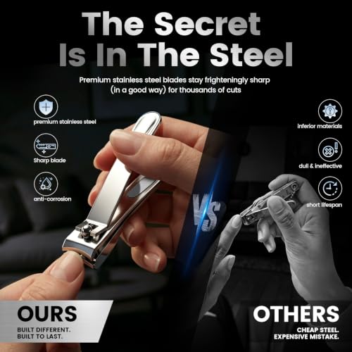 BEZOX Nail Clipper with Catcher - Silver | Splatter-Proof Fingernail Clipper and Toenail Clipper for Men, Women & Seniors – Sharp Blade, Premium Stainless Steel