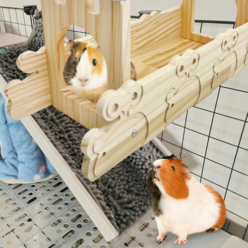 Hamiledyi Chinchilla Wooden Suspension Bridge Hanging Bridge Platform Squirrel Drawbridge Tunnel Toys for Guinea Pig Hamster Habitat Decoration and Toys Chinchilla Cage Accessories(Style C)