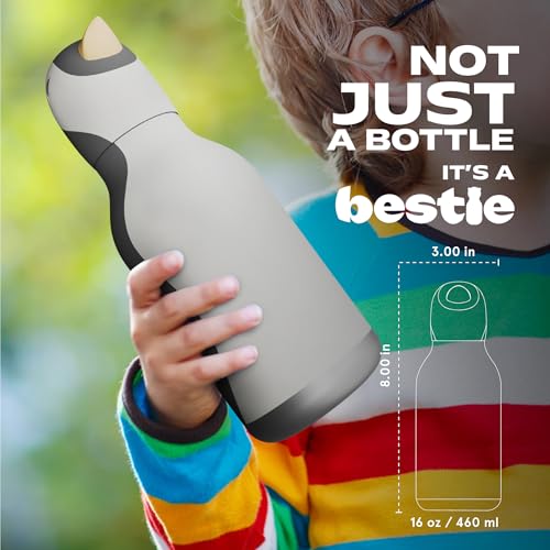 asobu Bestie Water Bottle, Cute Collectible Character, Leak Proof, BPA Free | 16 oz, Stays Cold 24 Hours, Double Wall Vacuum Insulation, Food Grade Stainless Steel, Spill Resistant, Great Gift Idea - color: Penguin