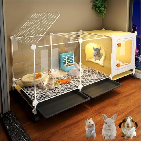 Luxury Villa Rabbit cage with Wheels, Guinea Pig cage | complimentary Food Bowl, Bed. Suitable for Hamsters, Chinchillas, Squirrels, Hedgehogs, Ferrets, Cats，Mouse - size: 41.4"Lx 17.7" Wx17.7"H