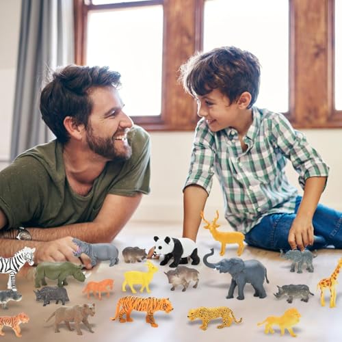 24Pcs Safari & Zoo Animals Figures, Realistic Plastic Animal Toys Set for Kids 1 2 3, Educational Jungle Animals Figures Playset, Party Supplies Birthday Gifts for Toddlers Boys Girls - style: Safari Animals Figures