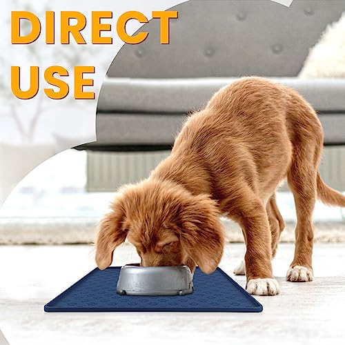 Ptlom Pet Placemat for Dog and Cat, Waterproof Non-Slip Silicone Feeding Bowl Mat Prevent Food and Water Overflow, Puppy Dish Feeder Fountain Trays Suitable for Medium and Small Pets, Navy Blue - color: Navy Blue, size: 11.8"L x 11.8"W