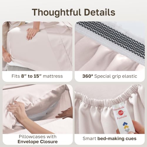 California Design Den 100% Egyptian Cotton Deep Pocket Full Size Sheets Set | Backed by Good Housekeeping Seal, Light & Airy Soft Sateen, 15" Deep Pocket, All-Around Elastic, Durable, Soft Rose - color: Soft Rose, size: Full