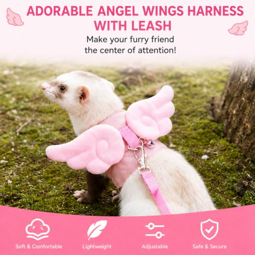 Ferret Harness and Leash Set for Adult Ferrets, Cute Angel Wing Small Animal Vest Harness, Adjustable for Ferrets Kittens Mini Dogs Pink1536-1 - color: Angel Pink