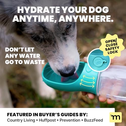 MalsiPree Dog Water Bottle Dispenser - 12 oz Blue, Leak-Proof | 12oz leak-proof bottle - one-hand use - built-in bowl - Use for dog walks, travel, hiking & beach days - color: Blue, size: 12oz - Standard