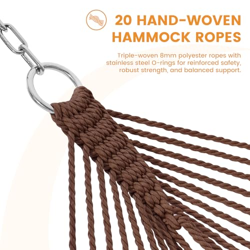 Lazy Daze XL Handwoven Caribbean Rope Hammock, 2+ Person Hammock | 13FT Polyester Outdoor Hammock with Spreader Bars & Straps & Carabiners, 500lbs Capacity for Outside, Patio, Brown - color: Brown