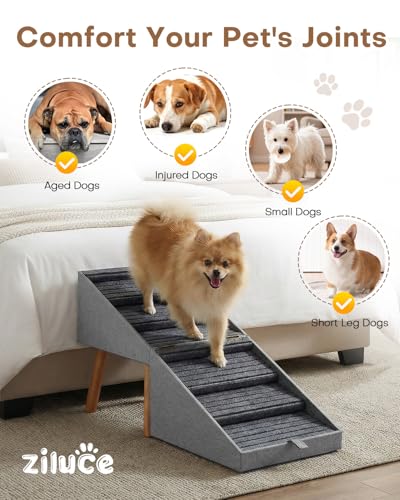 Dog Ramp for Bed & Couch, Dog Stairs 21.06 inches High for Large/Medium/Small Doggie, Foldable 2 in 1 Wooden Pet Steps for Puppy Older and Injured Dogs, Split Ottoman Design, No-Slip Surface - size: 21.06" H-Light Grey