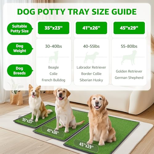 Portable Dog Grass Pad with Tray 35"x23", for Indoor Outdoor Potty Training | Dog Litter Box, Easy to Clean, Pet Loo, Artificial Grass Patch, Washable Pee Pad, Ideal for Patio Balcony Apartment - size: 35"x23"（3 Layer Potty System)