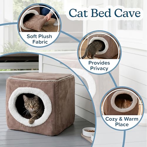 Cat House - Indoor Bed with Removable Foam Cushion - Cat Cave for Puppies, Rabbits, Guinea Pigs, and Other Small Animals by PETMAKER (Light Brown) - color: Light Brown