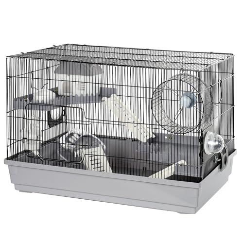 Large Hamster Cage Starter Kit 22x12x15in for Syrian Hamster Dwarf Hamster | with Large Silent Wheel, Large Bathtub, Hide-House, 2 Platforms, 3 Ladders, Water Bottle, Food Bowl, 2 Tube Ports, 2 Handles