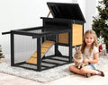 TIMHAKA 2-Story Bunny Hutch with Wheels and Chew-Proof Ramp, Yellow | Indoor Outdoor Bunny Cage w/ Leak-Proof Trays and Openable Waterproof Roof for Rabbits, Guinea Pig, Small Animal - size: 47.2"L x 21.98"W x 27.2"H