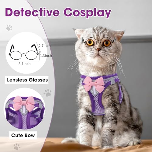 Cat Harness and Leash Set, Escape Proof Kitten Harness Purple XS | Safe Reflective Strips, Adjustable Easy Wear Kitty Harness, Sturdy Clip Buckle, Breathable Mesh , for Kitty Puppy Bunny Walks - color: Purple, size: XS