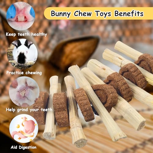 4 PCS Bunny Chew Toys for Grinding Teeth, Hanging Rabbit Snack Toy Natural Chinchilla Sweet Bamboo Sticks Carrot Cake Small Animal Treats String for Chinchilla, Guinea Pigs, Squirrel, Gerbil