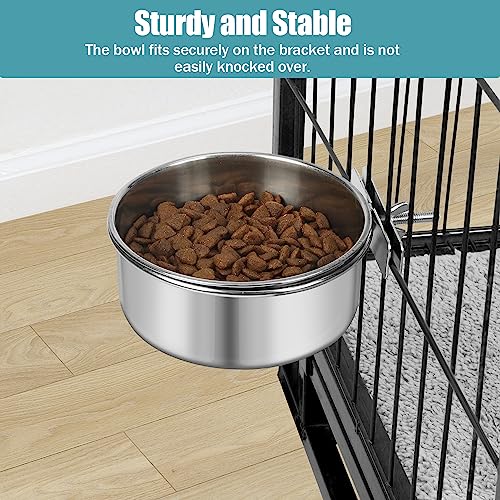 Dog Bowl Stainless Steel Pet Hanging Food Water Bowl Cage Feeding Cup Feeder for Dogs Cats Rabbits Birds Small Animal (Medium) | Rust-resistant, detachable bracket for easy cleaning & refilling, no spill, for dogs/cats/rabbits/birds cage kennel, 20oz - co