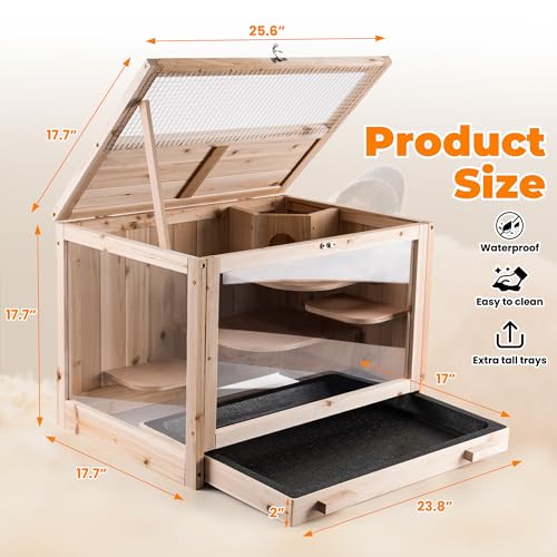 RUNSHED Hamster Cage Wooden Chew Proof, Large Hamster Cages and Habitats, Openable Top with Acrylic Sheets, Solid Built Small Animal Cage,Easy to Assemble