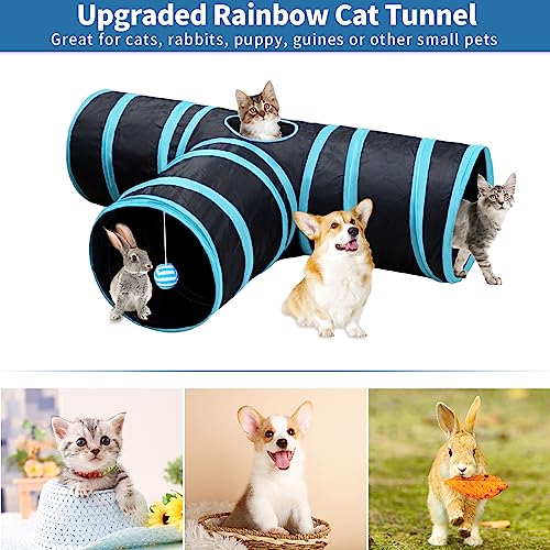Malier Collapsible Cat Tunnels & Toys Set, Interactive Kitty Toys - Kitten & Cat - Feathers, Mouse, Crinkle Balls, 3-Way Tube Tunnel for Indoor Play - color: Black
