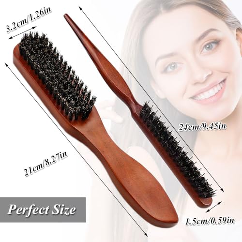 2 PCS Boar Bristle Hair Brush Set for Men Women Bristle Hair Brush for Slick Back Wet Hair and Beard Grooming Rat Tail Comb Teasing Comb Edge Beard Brush for Slicking Hairs (2PCS) - color: 2PCS