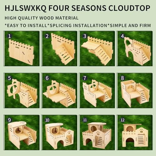 Natural Wood Hamster Habitat Hideout Cage Accessories, Maze Cabin with Fun Slide & Double-Decker House, Exercise Toys for Dwarf Hamsters, Gerbils, Mice, Other Small Animals(Only for Small Hamster D)