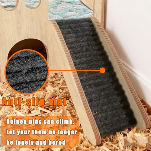 Guinea Pig Hideout Wood, Hamster Hideout Large, Rabbit Castle with Ramp, Bunny House for Cage, Chinchilla House Castle, Small Animal Hideout House, for Ferret Hedgehogs Playing Hiding Sleeping