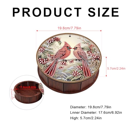 JISHSHAY Diamond Art Storage Box Cardinal Diamond Painting Wooden Snack Box Animal Gem Painting Candy Box Bird Gem Art Organizer Case Embroidery Kit Mosaic Kits for Adults Storage Containers with Lid - color: Cardinal