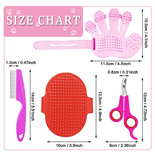 Patelai 4 Pieces Bunny Grooming Kit Rabbit Nail Clipper Rabbit Brush Hair Remover Shampoo Brush with Adjustable Ring Handle for Rabbits Guinea Pig Hamsters Puppy Kitten Hamster Ferret(Pink, Red) - color: Pink, Red