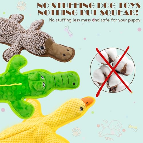 No Stuffing Dog Squeak Toys, 3 Pack Chew Toys for Small to Large Puppies | Durable Puppy Teething Toys, Interactive to Keep Pets Busy, Toss Fetch Tug Play, Best Birthday Gift - color: Yellow&Coffee&Green