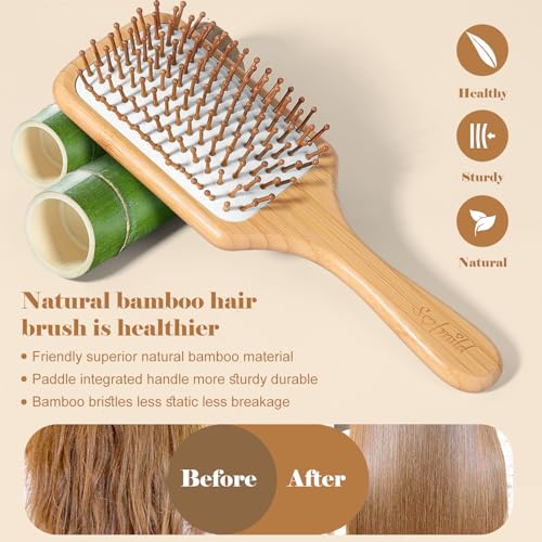 Sofmild Bamboo Hair Brush with Tail Comb, Detangling Paddle Brush | Wooden Paddle Brush with Ergonomic Handle for Thick Curly Thin Long Hair,Detangler Brush for Hair Growth and Massage Scalp - color: White