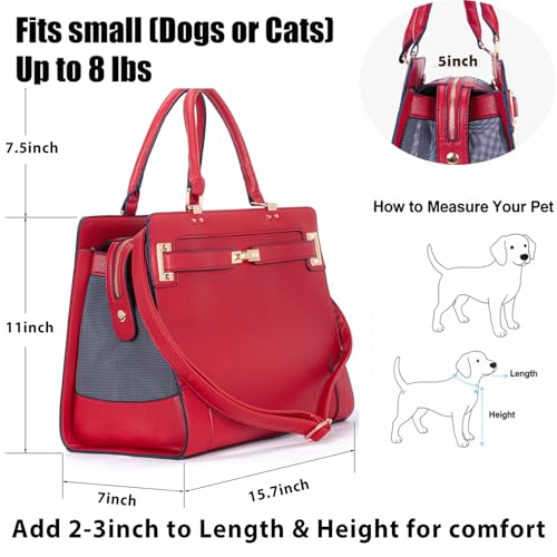 Fashion Pet Carrier Dog Cat Carrier Purse Soft-Sided Leather Handbag Pet Tote Bag for Small Dogs Puppy and Cats TSA Airline Approved (Red) - color: Red