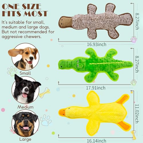 No Stuffing Dog Squeak Toys, 3 Pack Chew Toys for Small to Large Puppies | Durable Puppy Teething Toys, Interactive to Keep Pets Busy, Toss Fetch Tug Play, Best Birthday Gift - color: Yellow&Coffee&Green