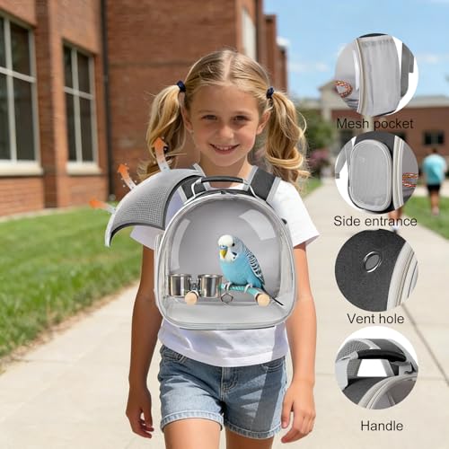 Small Bird Travel Backpack Carrier Cage with Cups, Backpack to Transport Backpack Carrier with Clamp Cups Stand Perch for Parakeet Cockatiel Budgies Vet Carry Book Bag Black - color: Black