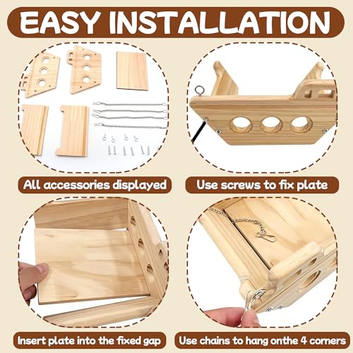Wooden Chinchilla Hammock Swing, Chinchilla Hanging Platform for Indoor | Hanging Chinchilla Toys Interactive Enrichment, Small Animals Cage Accessories for Hut Ledges and Jumping Platforms