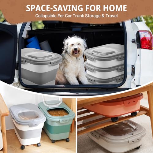 SEWIU Dog Food Storage Container Up to 2pack*20LB,Collapsible Dog Food Container with Travel Silicone Bowl and Scoop for Dog/Cat/Bird Food/Cat litter,Keep Dry Food Fresh,Easy to Move. - color: 2-20LB-gray